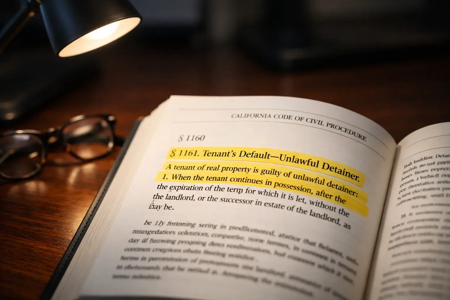 California Code of Civil Procedure §1161 highlighted showing 3-Day Notice legal requirement