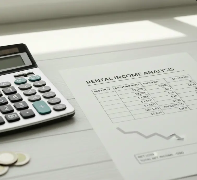 Rental income sheet showing NOI compression and asset value loss from HOA leasing delays in Otay Ranch.
