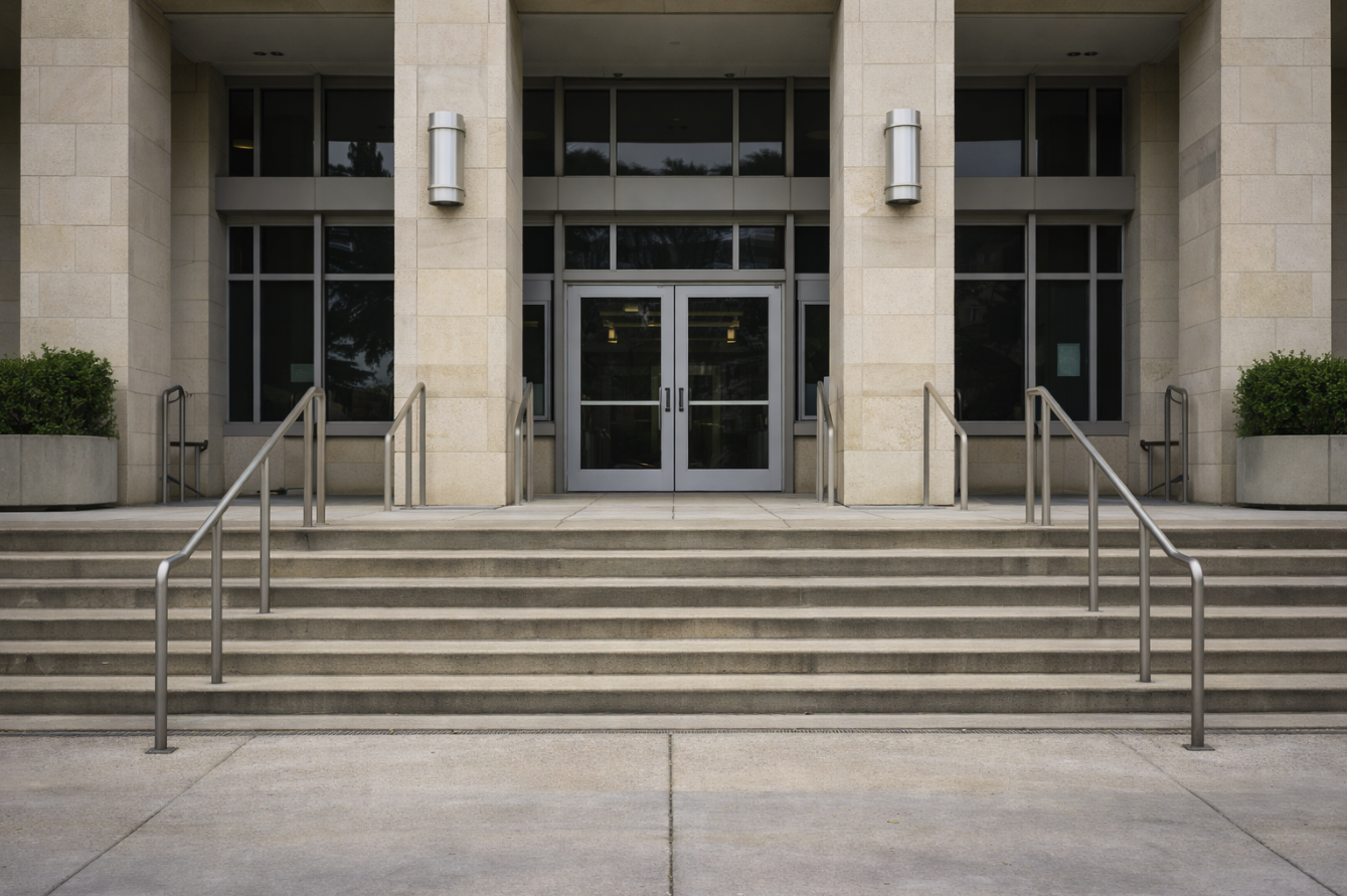 San Diego courthouse exterior representing statutory enforcement rules that govern late rent notices, service methods, and court-counted cure timelines